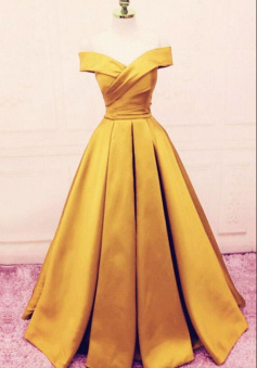 Off the shoulder ball gown gold prom dress