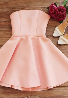 Simple Strapless Pink Short Homecoming Dress