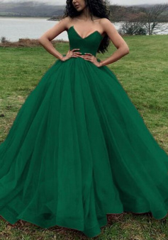 Vintage organza ball gown green prom dress