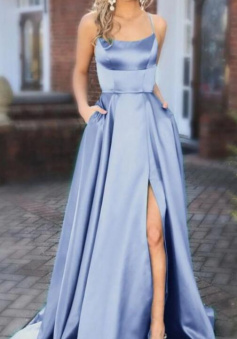 Simple long satin formal prom gowns