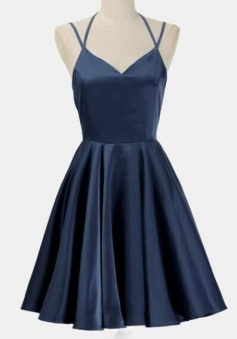 Simple Navy Blue Short Prom Dress Junior Homecoming Dress
