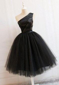 Cute One Shoulder Black Short Prom Dress