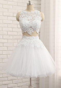Two pieces short homecoming dress with lace