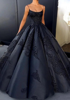 Spaghetti Straps Modest Ball Gown Long Formal Prom Dress