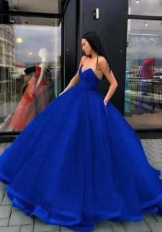 Fashion Royal Blue Tulle Long Evening Dress