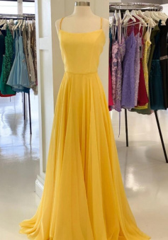 Simple mermaid yellow chiffon long prom dress