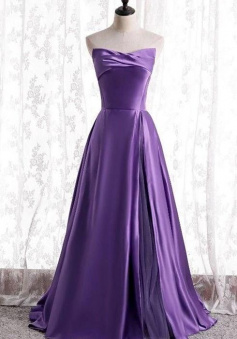 A-line Strapless Purple Long Prom Dress Evening Gown