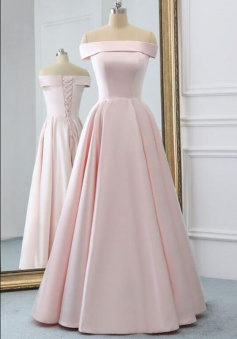 A Line Pink Satin Long Prom Dress With Pockets