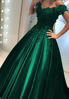 Off Shoulder Emerald Green Lace Mermaid Prom Dresses