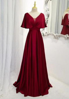 A-line Floor Length Wine Red Wedding Party Dresses