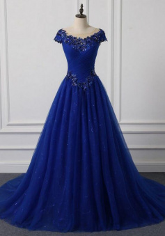 Mermaid Royal Blue Long Lace Appliqued Prom Dresses