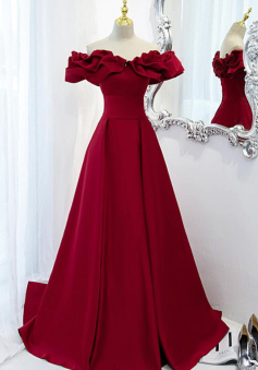 Off Shoulder Burgundy Mermaid Stain Prom Dresses