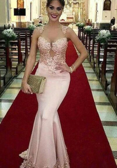 A Line blush pink long formal prom gowns
