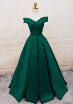 Charming Off The Shoulder Long Satin Green Evening Gowns