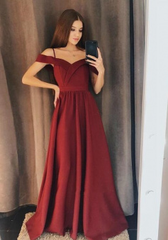 Beautiful Off the Shoulder Burgundy Satin Party Dresses