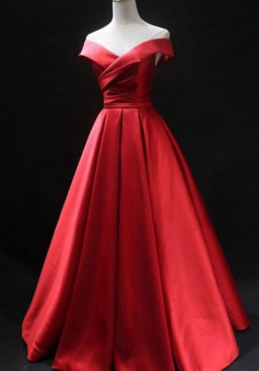 Off The Shoulder Long Red Satin Evening Gowns