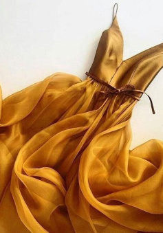Simple Gold v neck tulle long prom dress