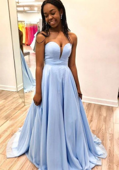 Sweetheart Strapless Baby Blue Prom Gowns