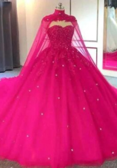 Hot Pink Quinceanera Ball Gown Prom Dresses Sweet 16 Dresses with Lace