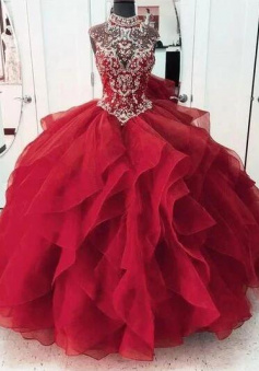 Beautiful O-Neck Sleeveless Top Beads Ball Gown prom dress