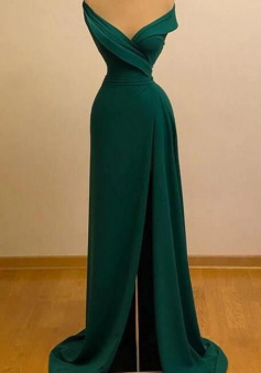 Sexy Off The Shoulder V Neck Prom Dresses With Split