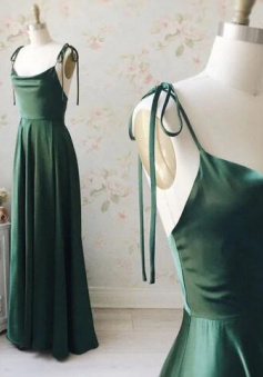 Simple A Line Green Stain Prom Dresses