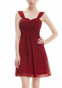 Simple Sweetheart Mini Chiffon Short Burgundy Bridesmaid Dresses