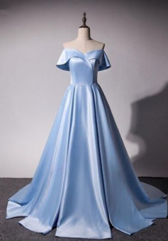 Mermaid blue satin long sweet 16 prom dress