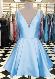 A-line V-neck Satin Short Homecoming Dresses