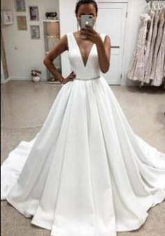 Elegant Deep V-Neck Stain Ball Gown Wedding Dresses