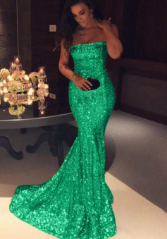 Mermaid strapless sequin evening gowns