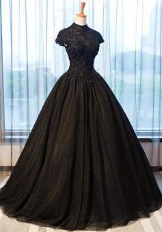 Elegant Lace Formal Black Tulle Prom Dress