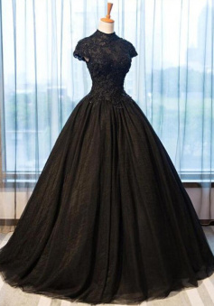 Elegant Lace Formal Black Tulle Prom Dress - Wisebridal.com