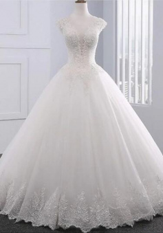 A Line V Neck Ball Gown Lace Bridal Gown