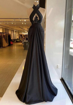 A Line Black Evening Gown Long Prom Dress