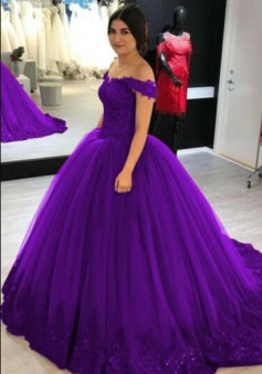 Off the shoulder purple quinceanera dresses ball gown lace prom dress