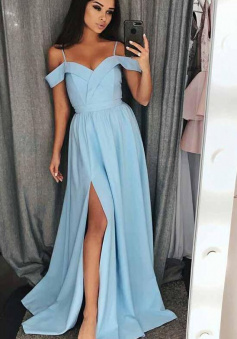 A-Line Off Shoulder Satin Prom/Evening Dress with Split