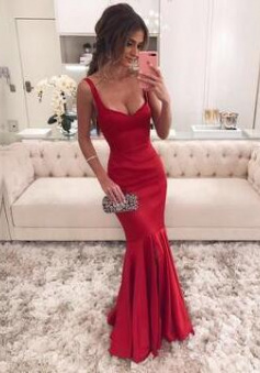 Sheath V-neck Corset Satin Evening Dresses