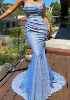 Spaghetti Strap Mermaid Backless Sequin Party Dresses