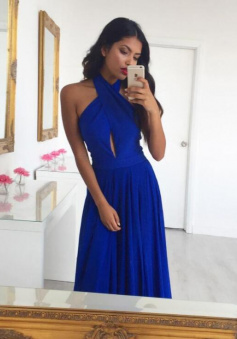 Sexy Sleeveless Royal Blue Chiffon Prom Dress