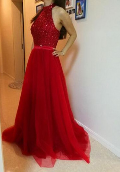 Charming Halter Tulle Sequin Prom Dress