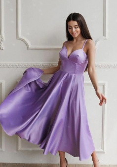 Simple Tea Length Lavender Short Prom Dresses