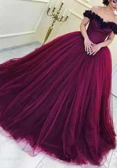 Beautiful Floor-length Ball Gown Tulle Prom Evening Dresses