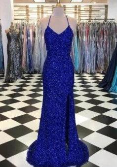 Sparkly Royal Blue Sequins Long Prom Dress