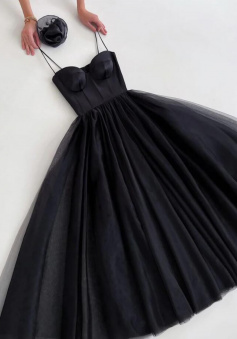 A Line Straps Tulle Prom Party Dress