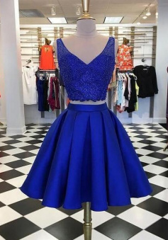 Royal Blue Two Pieces Homecoming Dresses with Sequin
