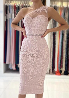 Cute one shoulder lace short evening dress prom dress