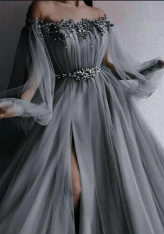 Off the shoulder tulle prom dress with split