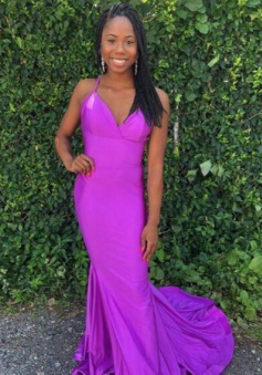 SImple Mermaid V Neck Long Prom Dress