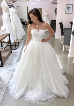 Strapless Mermaid White Tulle Wedding Dresses